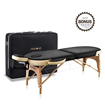 Dr.lomilomi Bicolor 28" Oval Portable Massage Table 003 Spa Bed with Carry Case and Cover Sheet Set (Black-Vanilla)