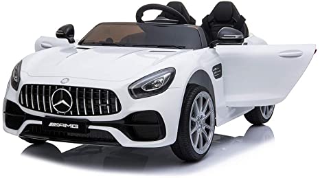 Benz Kids Ride on Car 12V Mercedes GT Kids Electric Car 2 Seater Dual Drive 35W2 Battery Motorized Cars for Kids with Remote Control, Built-in LED Lights, Bluetooth, Horn, Adjustable Seat Belt