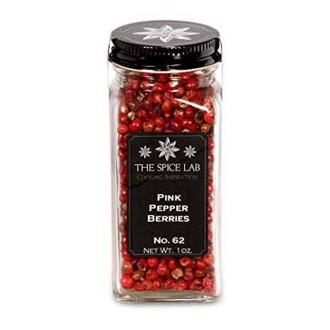 The Spice Lab (1oz French Jar) Whole Brazilian Pink Peppercorns – Whole Pink Pepper - Packed in USA - Non GMO Kosher - Perfect for Meat, Seafood, Soups, and Vegetables
