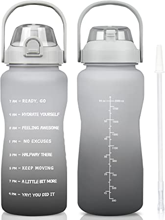 Milifox Gallon Water Bottle with Time Marker and Straw:64 oz Water Bottle with Times to Drink- BPA Free Tritan Water Jug Leakproof Waterbottle for Fitness Sports