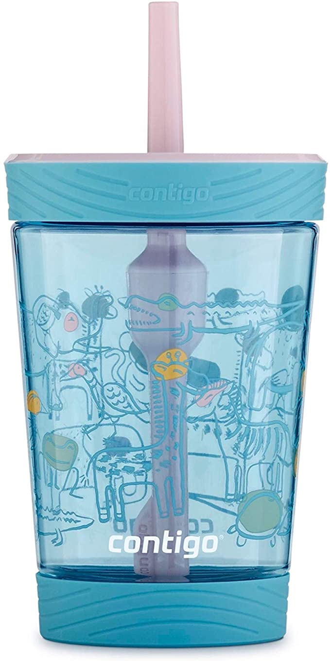 Contigo Kids Tumbler with Straw 14 oz, 14 Ounce, Birthday Cake with Zoo Animals