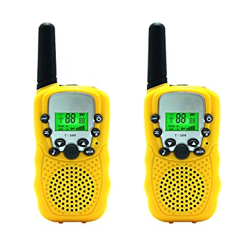 Kids Walkie Talkie Two Ways Radio Toy T-388 Walkie Talkie for Kids 2 Miles Range 3 Channels FRS GMRS Handheld Mini Walkie Talkies for Outdoor Adventures Camping Hiking Set of 2 (Yellow)