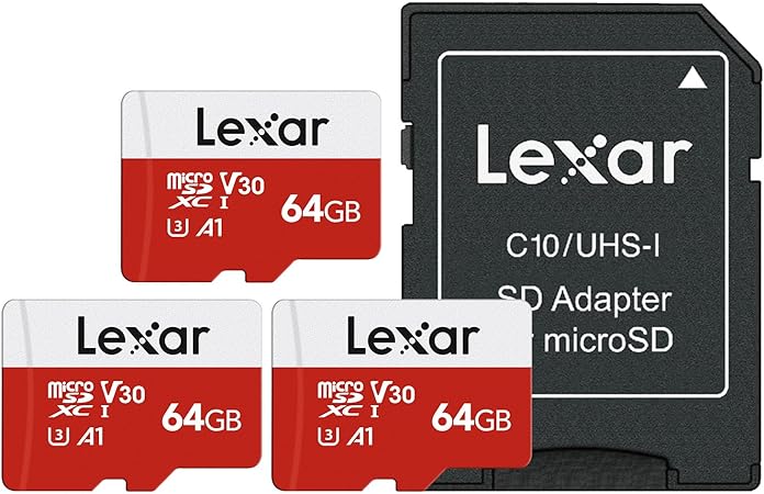 Lexar Micro SD Card Up to 100MB/s(R), 64G MicroSDXC Memory Card   SD Adapter with A1, C10, U3, V30, 4K Video Recording, TF Card (3 microSD Cards   1 Adapter)