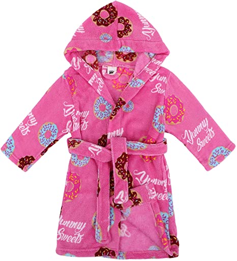 Verabella Boys Girls' Plush Soft Fleece Printed Hooded Bathrobe Robe