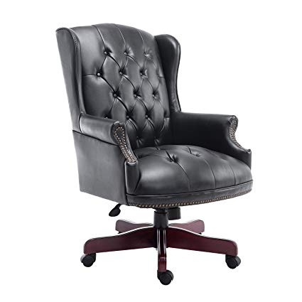 HOMCOM Luxury Rolling Executive Managers Directors Chesterfield Antique High Back Office Chair PU Leather Padded Swivel Adjustable Ergonomic Computer Desk Seat Armchair (Black)