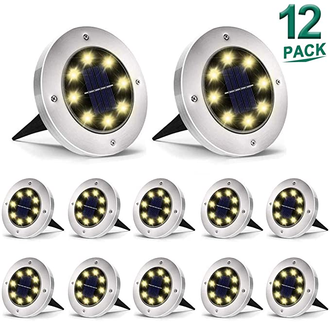Aogist Solar Ground Lights,8 LED Solar Lights Outdoor Disk Lights Garden Lights Waterproof Patio Outdoor Light with Light Sensor for Lawn,Pathway,Yard,Driveway,Step and Walkway (Warm White)
