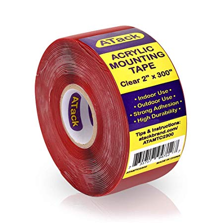 Atack Double-Sided Acrylic Mounting Tape Removable, Clear, 2-inch x 300-Inch, Waterproof Indoor and Exterior Double Sides Brick Mounting Tape