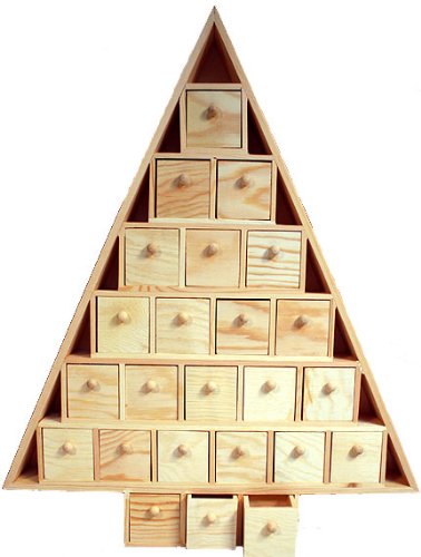 Wood Advent Tree Featuring 24 Removable Box Drawers -Ready to Paint Unfinished