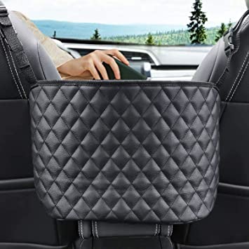 Car Handbag Holder, CAMTOA Leather Car Seat Back Organizer & Storage Pocket Net Bag, Hanging Storage Bag Between Car Seats, Barrier of Backseat Pet Kids