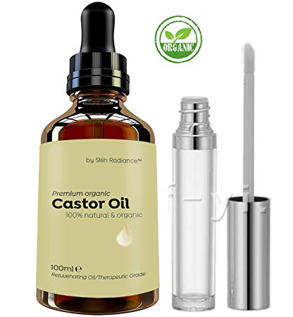 Premium Castor Oil Organic By Skin Radiance® Certified Organic, Hexane Free & Cold Pressed - Vegan & Non GMO - Amazing Results For Hair Growth, Eyelash Growth Serum & Eyebrows. HUGE 100ml