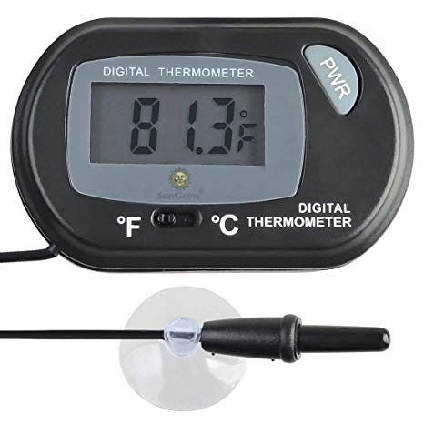 LCD Digital Betta Thermometer by SunGrow - Maintains Betta's Natural Habitat - Protect From Diseases - Easy to Install - Comes with 2 Suction Cups and Battery - Accurately Reads Tank Water Temperature