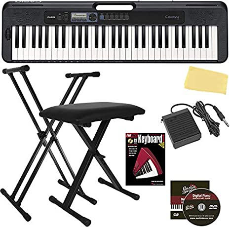 Casio Casiotone CT-S300 61-Key Portable Digital Keyboard Bundle with Adjustable Stand, Bench, Sustain Pedal, Instructional Book, Austin Bazaar Instructional DVD, and Polishing Cloth - Midnight Blue