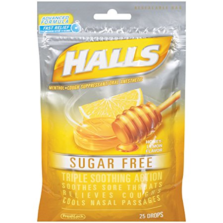 Halls Triple Action S/F Honey Lemon Drops, 25 ct