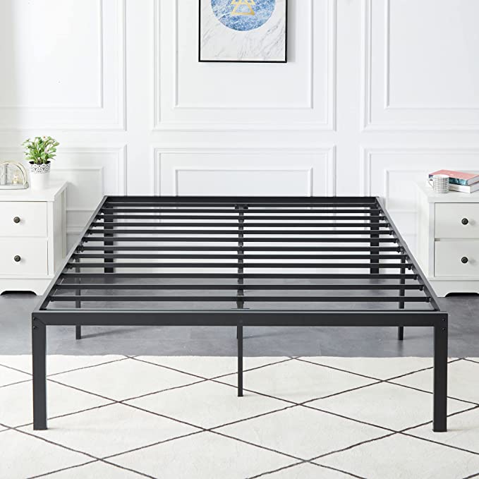 VECELO 18" Full Metal Platform Tall Bed Frame,Heavy Duty Steel Slat/Easy Assembly Mattress Foundation/No Box Spring Needed