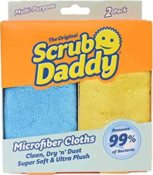 Scrub Daddy Chiffon Microfibre de Nettoyage - Chiffons Microfibres Lavables et Réutilisables, Lavette Microfibre Menage Multi-Usage Absorbante pour Maison, Cuisine, Salle de Bain, Vitres - Lot de 2