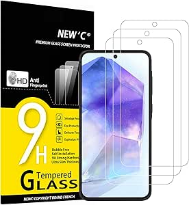 NEW'C 3 Pezzi, Vetro Temperato per Samsung Galaxy A55 5G,Pellicola Prottetiva, Senza Bolle, Durezza 9H, 0,33mm Ultra Trasparente, Ultra Resistente