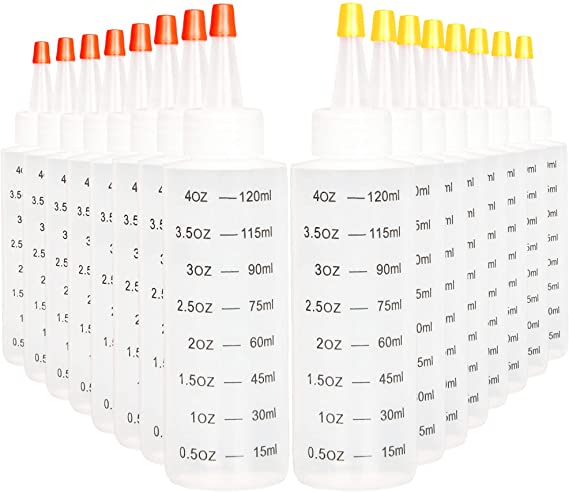 Youngever 16 Pack Plastic Squeeze Bottles with Tip Cap, HDPE Squeeze Bottles for Crafts, Food Art, Glue, Henna, Ketchup, BBQ, Sauces, Syrup (4 Ounce)