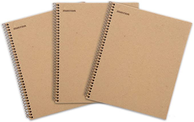 Mintra Office Spiral Sustainable Eco-friendly Notebooks -100% Recycled Notebooks, 100 Sheets, Bagasse College Ruled Paper, (Plain Brown Cover, Letter 8.5in x 11in) 3 Pack