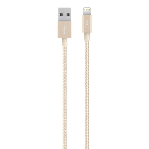 Belkin Apple MFi-Certified 2.4 Amp MIXIT 4-Foot Premium Metallic Lightning to USB ChargeSync Cable for iPhone 6S / 6S Plus, iPhone 6 / 6 Plus, iPhone SE, iPhone 5 / 5S / 5c, iPod touch 5th Gen and iPod nano 7th Gen (Gold)