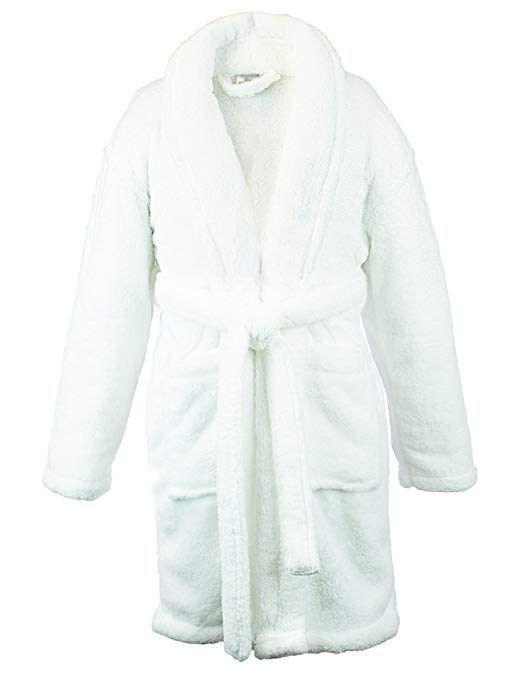 BC BARE COTTON Bare Cotton Kids Microfiber Fleece Shawl Robe - Girls - White - Medium