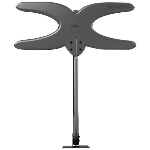 Mohu Sky 60 TV Antenna Outdoor Amplified 60 Mile Range Durable Lightweight Mount Kit Included Roof or Attic 4K-Ready HDTV 30 Foot Detachable Cable Premium Materials for Performance MH-110585