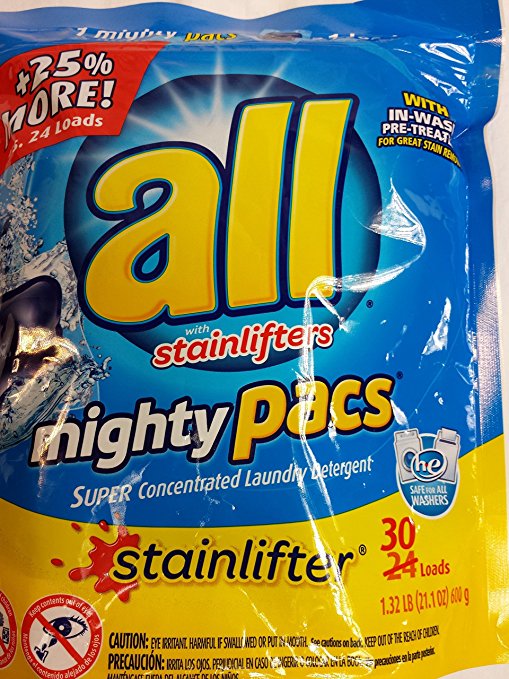 All Mighty Pacs Stainlifters Laundry Detergent HE 30 Loads