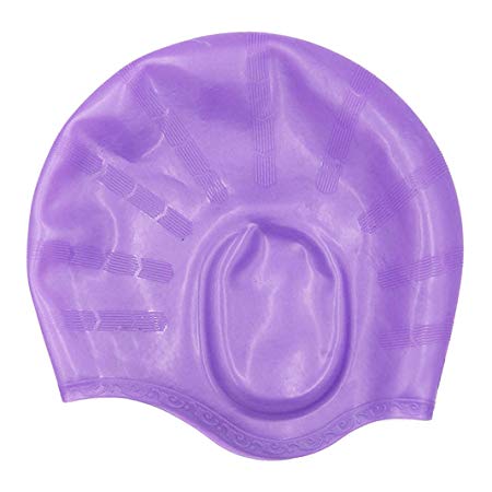 Rosa Schleife Swim Cap, Ergonomic Silicone Waterproof Anti-Noise Flexible Swim Cap for Adult Men Women Indoor Outdoor Ocean Swimming Cap(Purple)