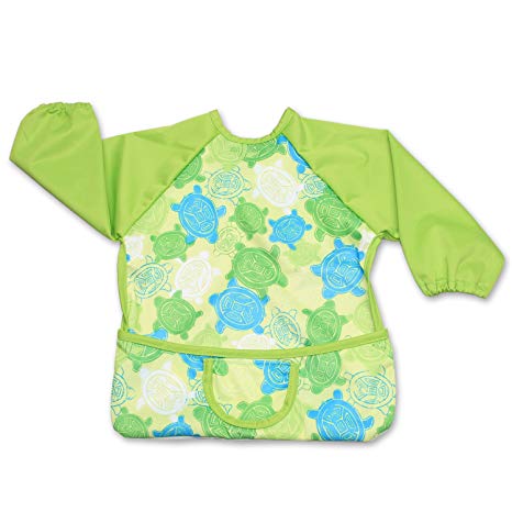 Luxja Baby Waterproof Sleeved Bib, Long Sleeve Bib for Toddler (6-24 Months), Green Tortoise