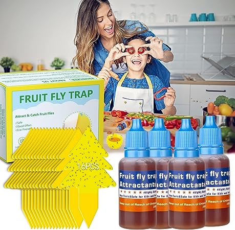 Fruit Fly Killer Bait with Sticky Pads, Non-Toxic Insects Fruit Fly Trap Refill Liquid Only, Gnats Trap Replacement Attractants for Indoor Outdoor Fruit Fly Catcher Bait in Kitchen,Home