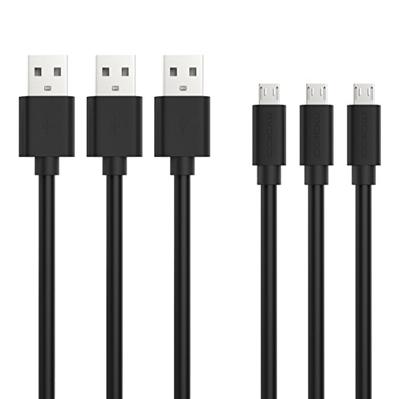 MoKo [3-Pack] USB 2.0 Cables, Micro USB to USB 2.0 Cord (3ft / 0.9m), High Speed Sync & Charging, for Android Samsung, HTC, Nexus, Sony and More Smartphone Tablet, Black