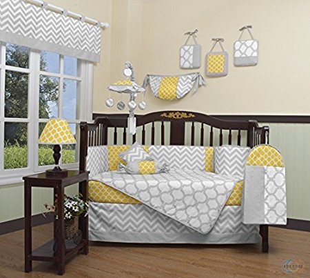 GEENNY Boutique Baby 13 Piece Crib Bedding Set, Yellow/Gray Chevron