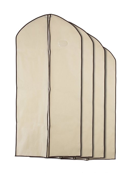 Home Zone - 4 Pack of Breathable Garment Bag Clothes Covers - Coffee and Cream Finish - Large 130cms  60cms