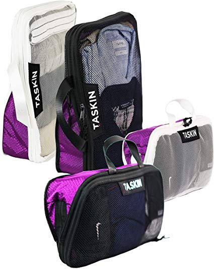 NEW | Taskin Air | Ultralight Clear-View Compression Packing Cubes with Double Zipper | Premium Materials | Genuine YKK Zippers (Black & White | 2L   2M)