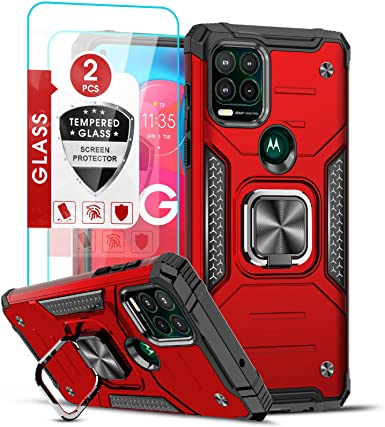 LeYi for Moto G Stylus 5G Case (Not Fit G Stylus), with [ 2X Tempered Glass Screen Protector ], Shockproof [Military-Grade] Phone Case with Ring Kickstand for Motorola Moto G Stylus 5G 2021, Red