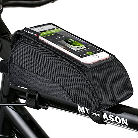 ONEU Bike Top Tube Bag, Frame Front Tube Beam Bicycle Bag, Waterproof Touch Screen Phone Case Saddle Bag for Bicycle with Adjustable Velcro Strap