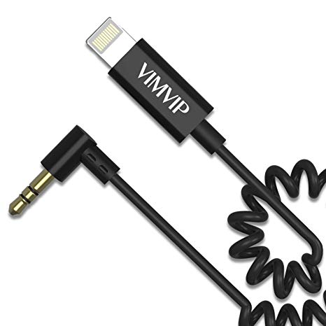 VIMVIP Audio Aux Cable Compatible with Phone XS XR Phone X (1.8M/6FT) Car Audio Aux Adapter Spring Cord with L Side Interface Compatible with Phone X/8/7 to Car/Home Stereos (6FT)