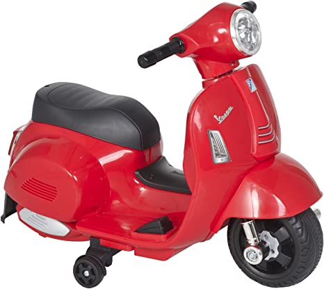 HOMCOM Moto Eléctrica Vespa para Niños de 18-36 Meses con Faro Bocina y 4 Ruedas Motocicleta Infantil con Licencia 66,5x38x52 cm Rojo