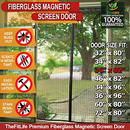TheFitLife Magnetic Screen Door - Heavy Duty Mesh Curtain with Full Frame Velcro and Powerful Magnets that Snap Shut Automatically - 38"x83" Fits Door Size up to 36"x82" Max