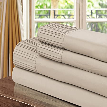 Chic Home Pleated Microfiber Sheet, Queen, Taupe