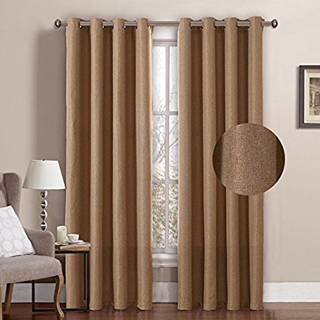 H.Versailtex Classical Grommet Top Room Darkening Thermal Insulated Heavy Weight Textured Tiny Plaid Linen Like Innovated Living Room Curtains,52 by 84 Inch-Tan (1 Panel)