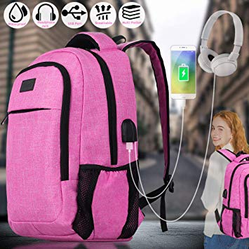 Laptop Backpack Travel Backpack School Backpack Bags for Women,Daypack College Water-Resistant Backpack Bags Book Bag with USB Charging Port&Headphone Connector Fits Under 17” Laptop,Pink