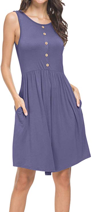 levaca Women's Summer Sleeveless Casual Loose Swing T-Shirt Dress with Pockets