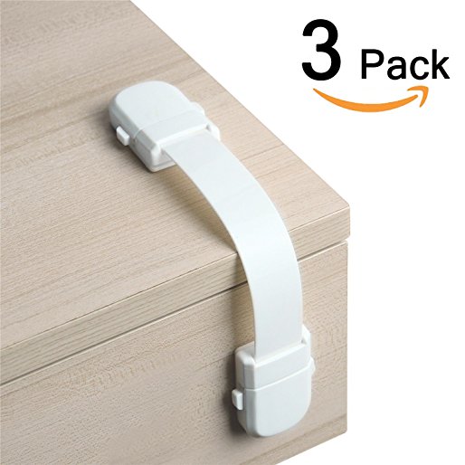 CalMyotis Child Safety Cabinet Locks, Baby Proofing Locks for Cabinet, Drawers, Cupboard, Double Button, No Tools Required, Extra Easy Install (3 Pack)
