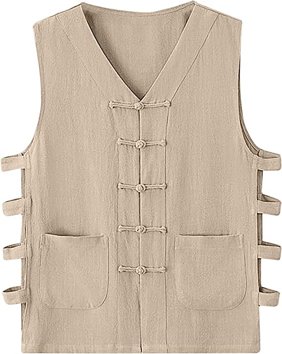 Vintage Men Vest Waistcoat Cotton And Linen Vest Undershirt Retro Button Vest Sleeveless Old Man Shirt Top Vest Men C