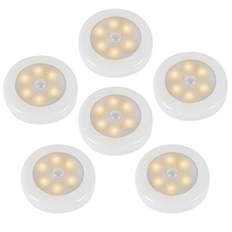 ZEEFO 6 Pack Motion Sensor Light, Battery Powered Motion-Sensing LED Night Light, Wall Light for Hallway, Closet, Kitchen, Step, Stairs, Bedroom, Bathroom, Nursery (Warm White)