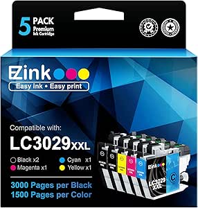 E-Z Ink LC3029XXL Compatible Ink Cartridge Replacement for Brother LC3029 XXL LC3029BK LC 3029 to use with MFC-J5830DW MFC-J5830DWXL MFC-J5930DW MFC-J6535DW MFC-J6535DWXL MFC-J6935DW Printer (5 Pack)