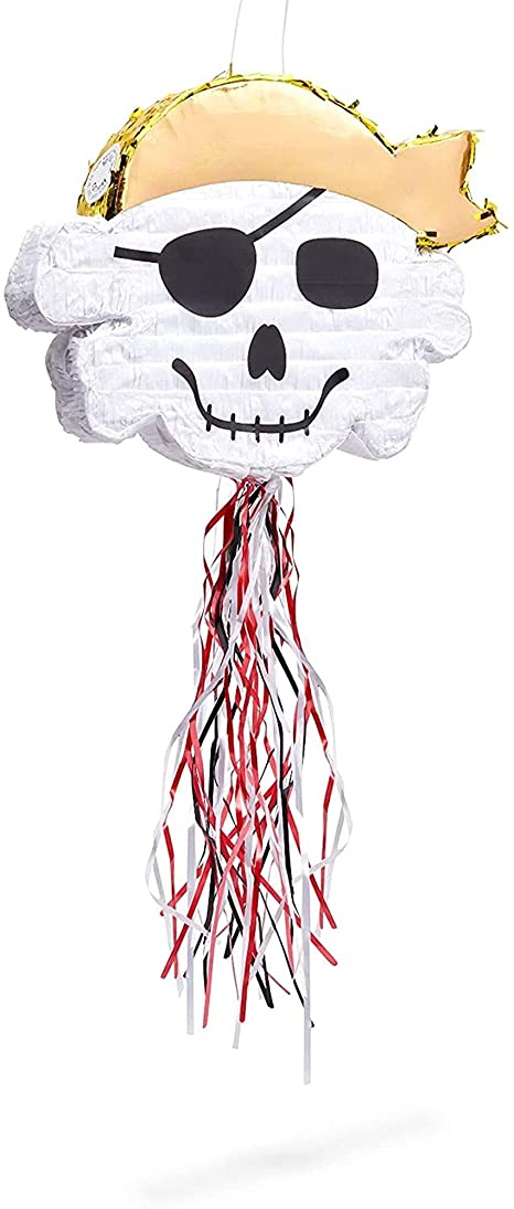 Pirate Skull Pull String Pinata for Birthday Party, Small