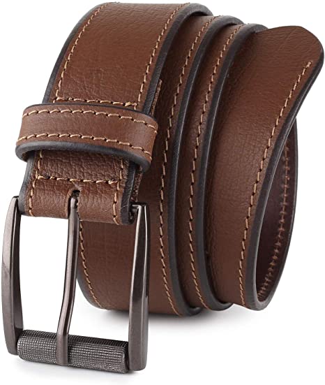 Mens Belt Casual Jean Stitched Design Super Soft Indian Full Grain Leather Roller Buckle 38mm Brown Size 44