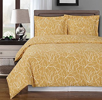 Honey-Beige and White Ema 3-piece King / Cal-king Duvet Cover Set 100 % Cotton 300 TC