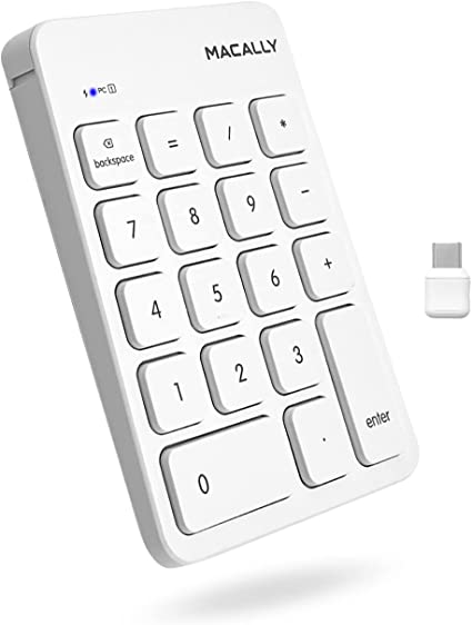 Macally 2.4G Wireless Numeric Keypad USB C - The Perfect MacBook Sidekick - Rechargeable USB C Number Pad with 18 Scissor Switch Keys - Type C Numeric Keypad for Mac PC iPad and Chrome - White